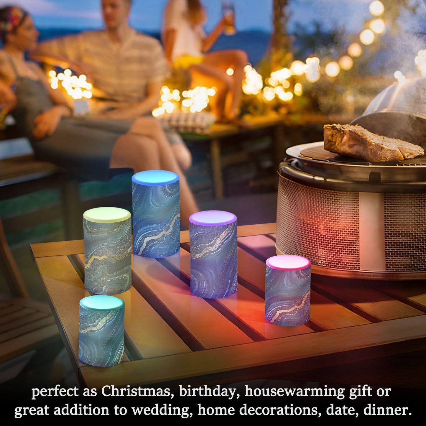Navy Golden Marble Flickering Flameless Candles LED Battery Operated with Remote Timer Pillar Candles for Home Birthday Wedding Christmas Decor, Set of 2