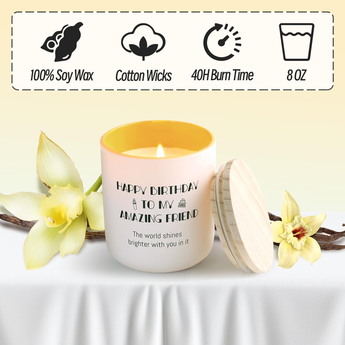 HAVITI Birthday Candle for Women, Vanilla Sugar Scented Candles Soy Wax 8OZ, Luxury Happy Birthday Candle Friend, Mom Sisiter Her Men