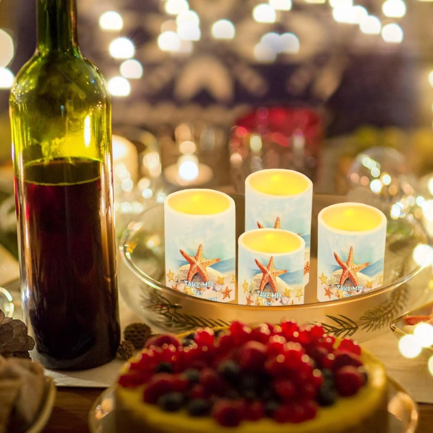Merkmak Pack of 4 Starfish Flameless Candles with Remote Battery Operated Candles with Timer Flickering LED Elictric Pillar Tealights for Indoor Outdoor Beach Wedding Coastal Home Decorations