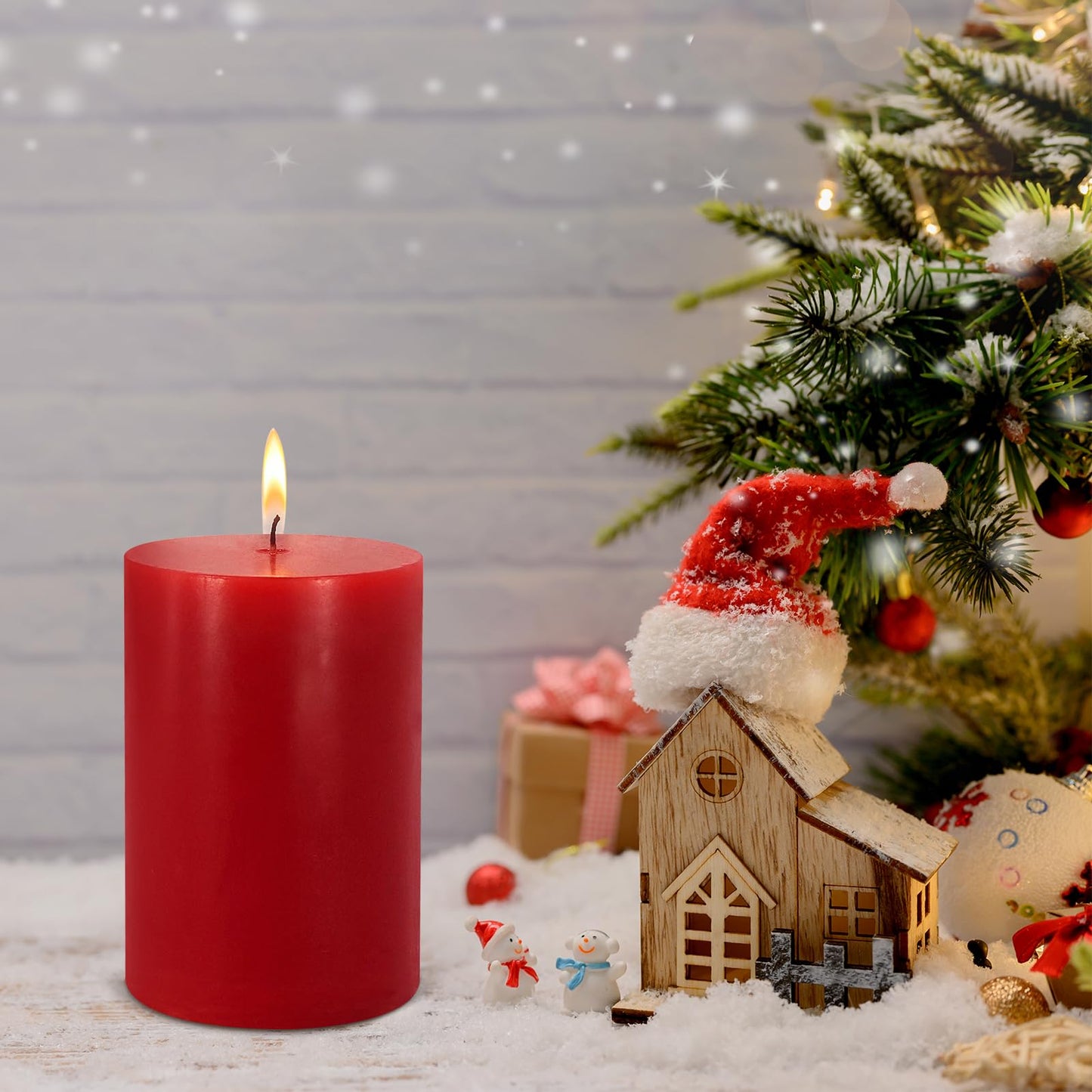 2.75“ x 4” Hand Poured Unscented Candles, Dripless Pillar Candles Set of 6, Long Burning, Burn Time Approx. 40 Hours, Rustic, Weddings, Dinner Parties, Christmas, and Home Décor （Red）