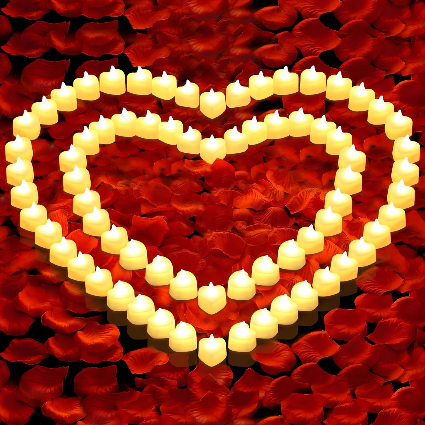 FloraSea 6000 PCS Artificial Rose Petals with 72 PCS Flameless LED Tea Lights Candles Decoration for Special and Romantic Night, Wedding Anniversary, Event, Party Decoration