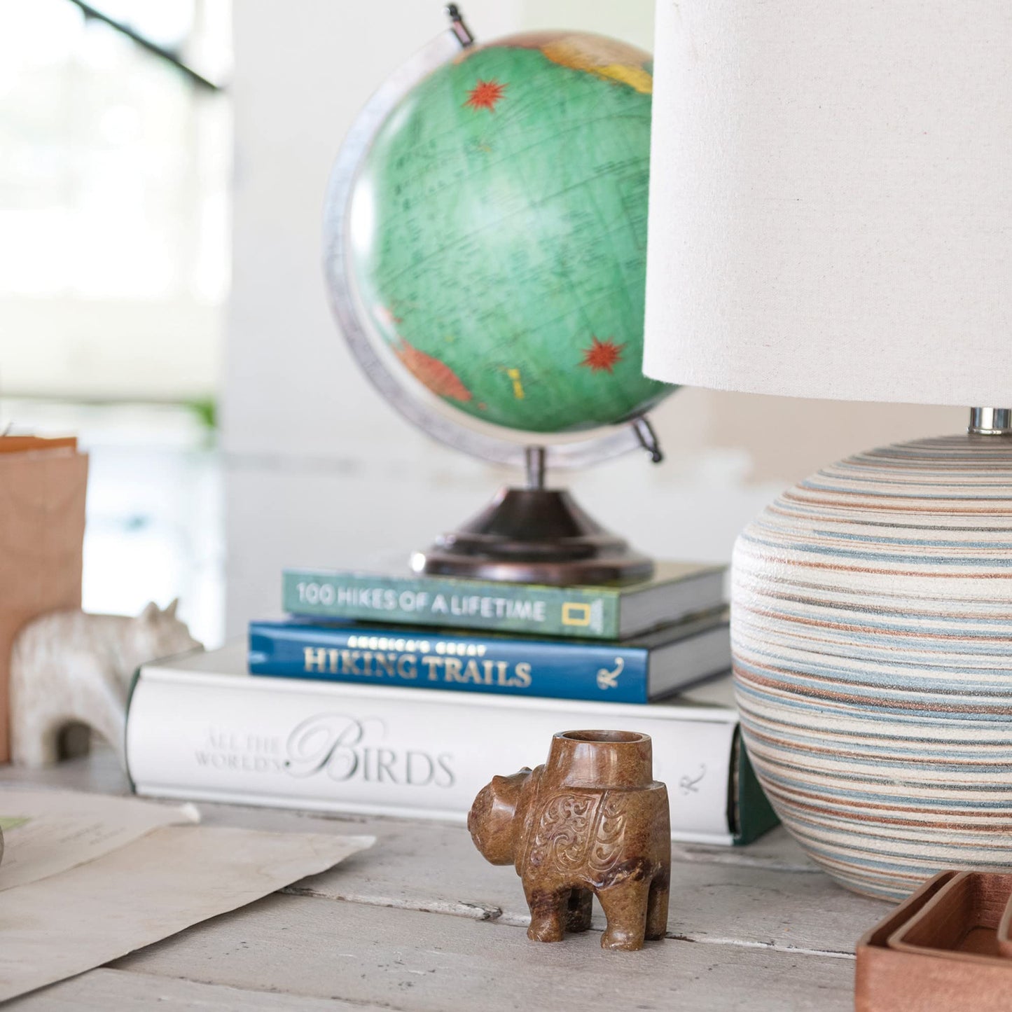 Creative Co-Op Global Carved Soapstone Animal Tealight Candle Holder, Brown