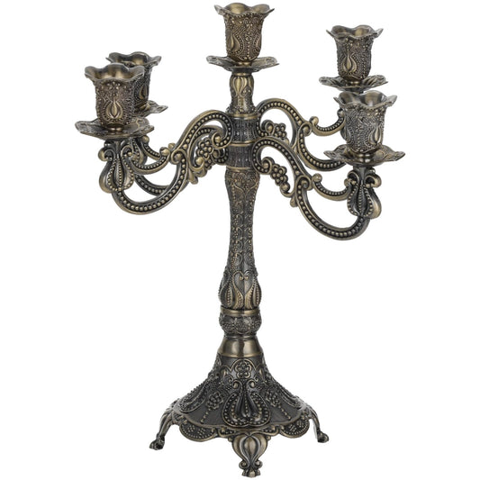 Metal Candelabra, 12 in Tall, 5 Arms Candlestick Holder with Tulip Cups for Taper Candles, Nordic Vintage Bronze Zinc Alloy Stand for Home Wedding Dining Table Hotel Decor