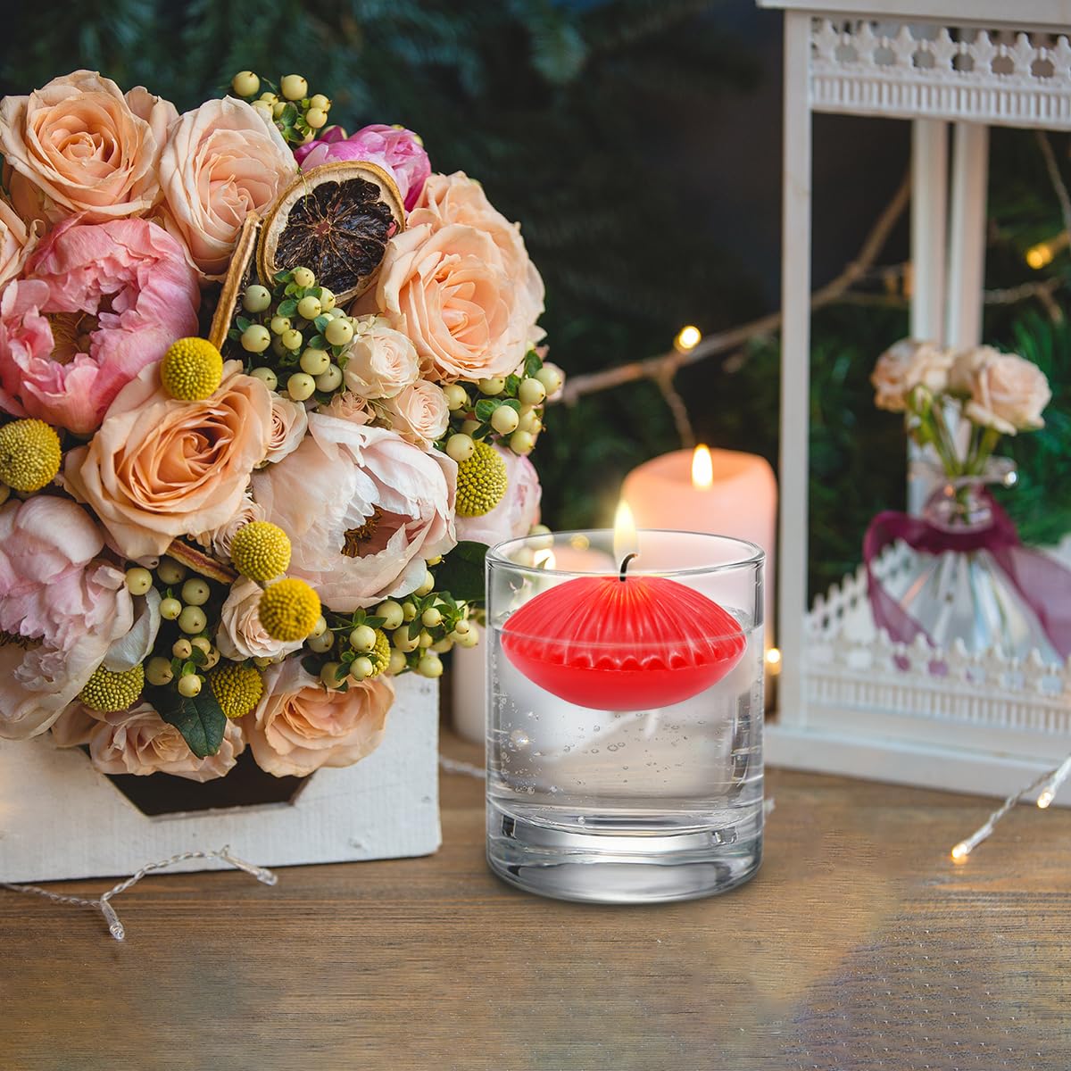 Red Floating Candles for Cylinder Vases, 24 Pack 2 Inches Water Tealight Candles for Centerpieces at Wedding Dinner Party Spa Treatments