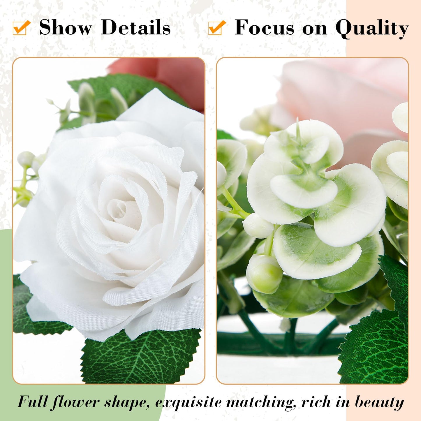 Yunlly 12 Pcs Rose Candle Rings with Flameless Candles Sets, Artificial Flower Eucalyptus Wedding Centerpiece 3 Inch Pillar Candleholders Wreaths for Wedding Party Mother's Day (Pink，White)