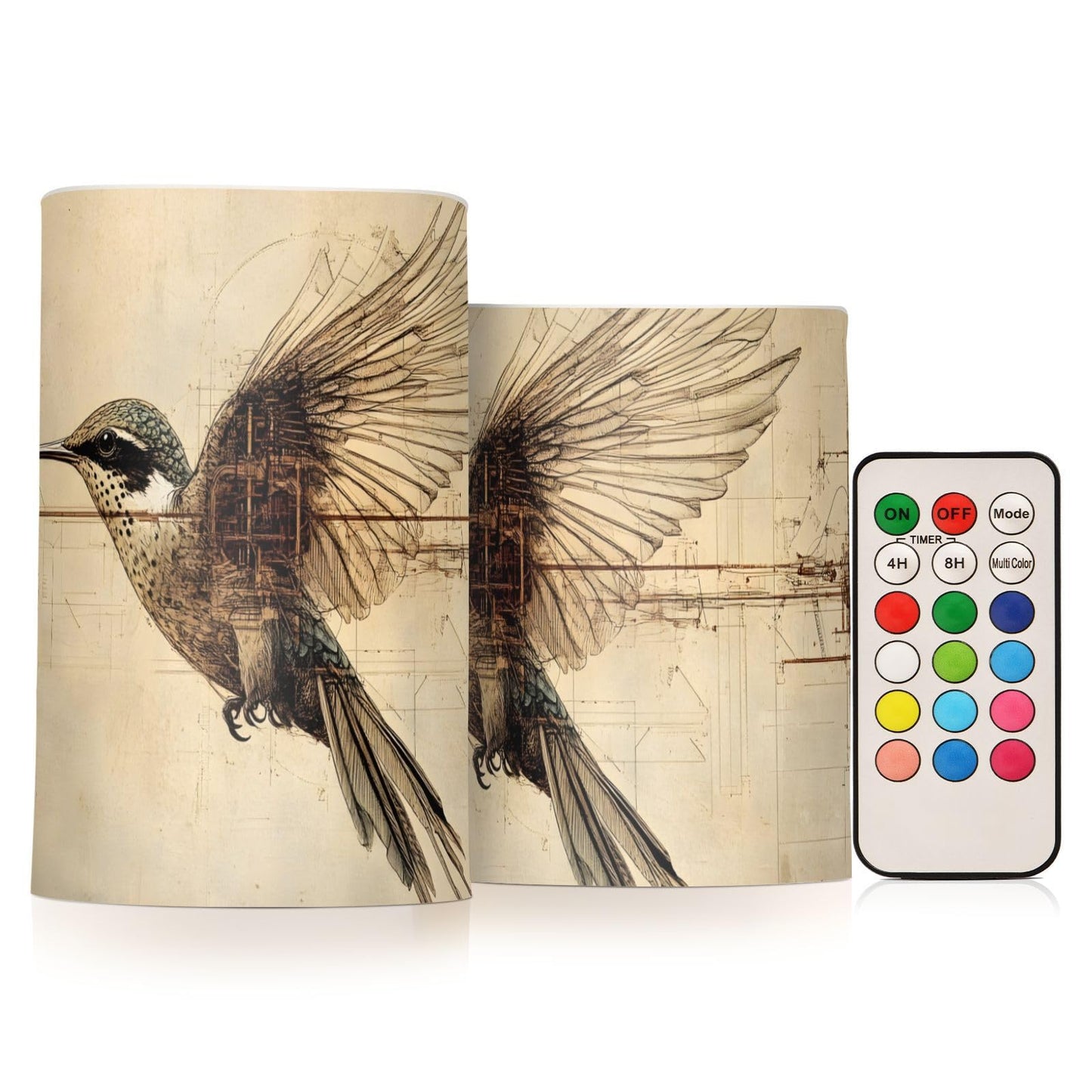 PDZRMY Flameless Candles Hummingbird Asbtract with Remote Set of 2 - No Batteries Included, 3” Battery Candles Flickering with 24 Hours Timer, LED Pillar Votive Candles