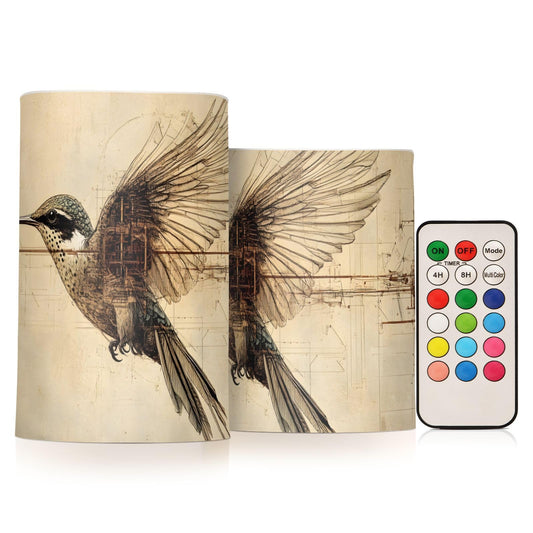 PDZRMY Flameless Candles Hummingbird Asbtract with Remote Set of 2 - No Batteries Included, 3” Battery Candles Flickering with 24 Hours Timer, LED Pillar Votive Candles