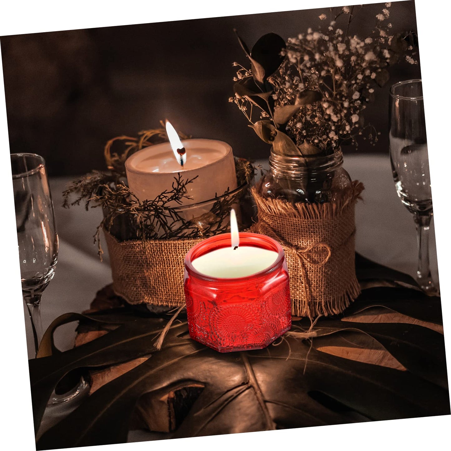 jojofuny 14pcs Glass Candle Containers Lids Embossed Jar Lids for Modern Decor Reusable Storage Can for Candle Making for DIY Gifts