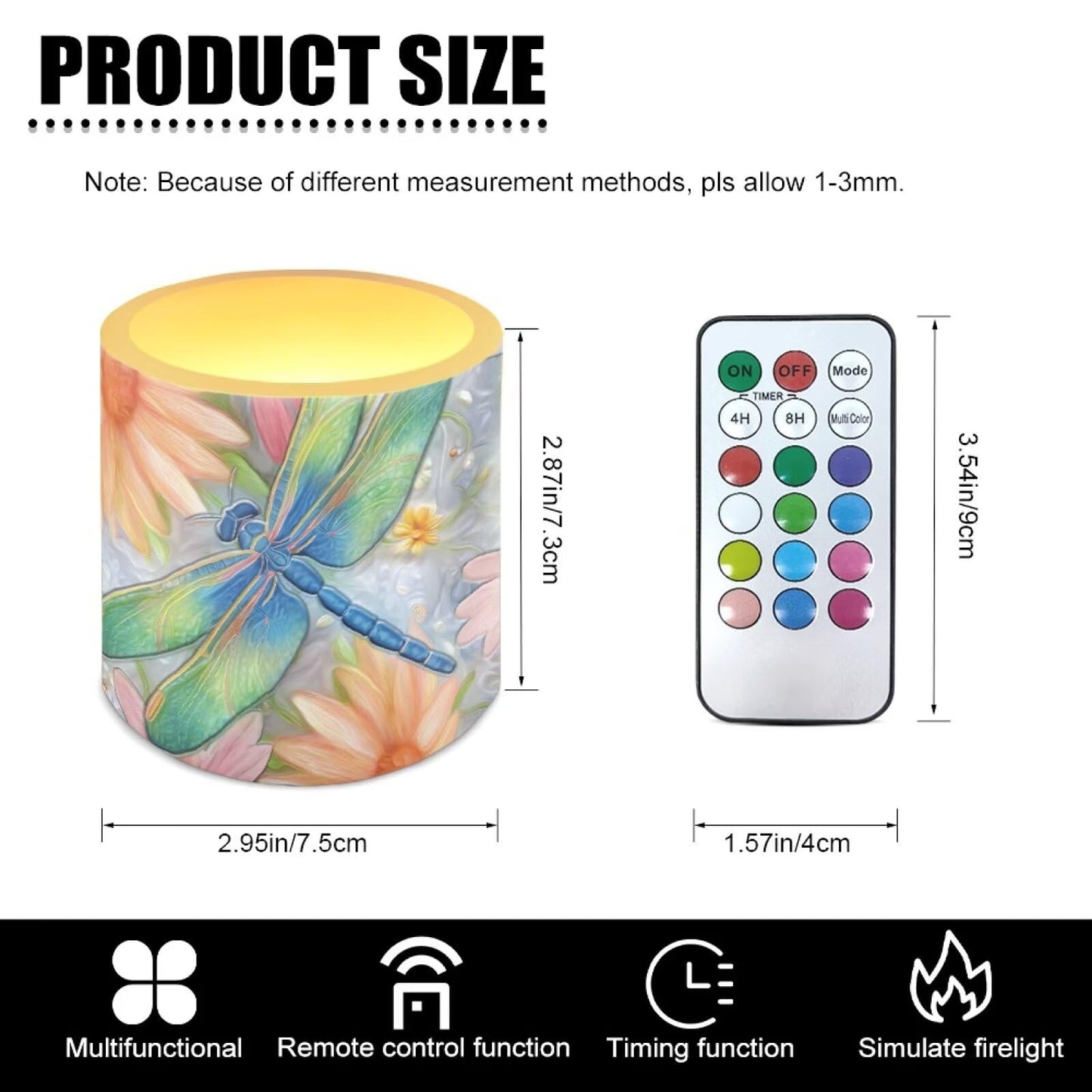 Cozeyat Floral Dragonfly Bedroom Decor LED Candles Set of 4 Battery Powered Flameless with Remote Timer Dancing Flame Waterproof for Home Patio Garden Table