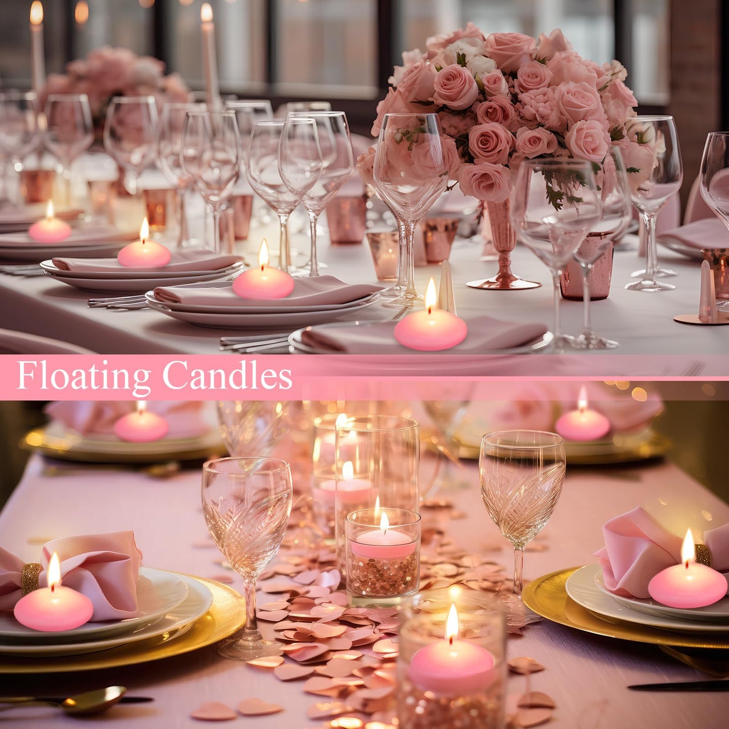 Nuanchu 30 Pcs Pink Floating Candles Centerpieces Bulk 1.5 Inch Small Unscented Votive Floating Candles Decoration for Birthday Wedding Party Anniversary Holiday Party Gifts Home Pool Decor