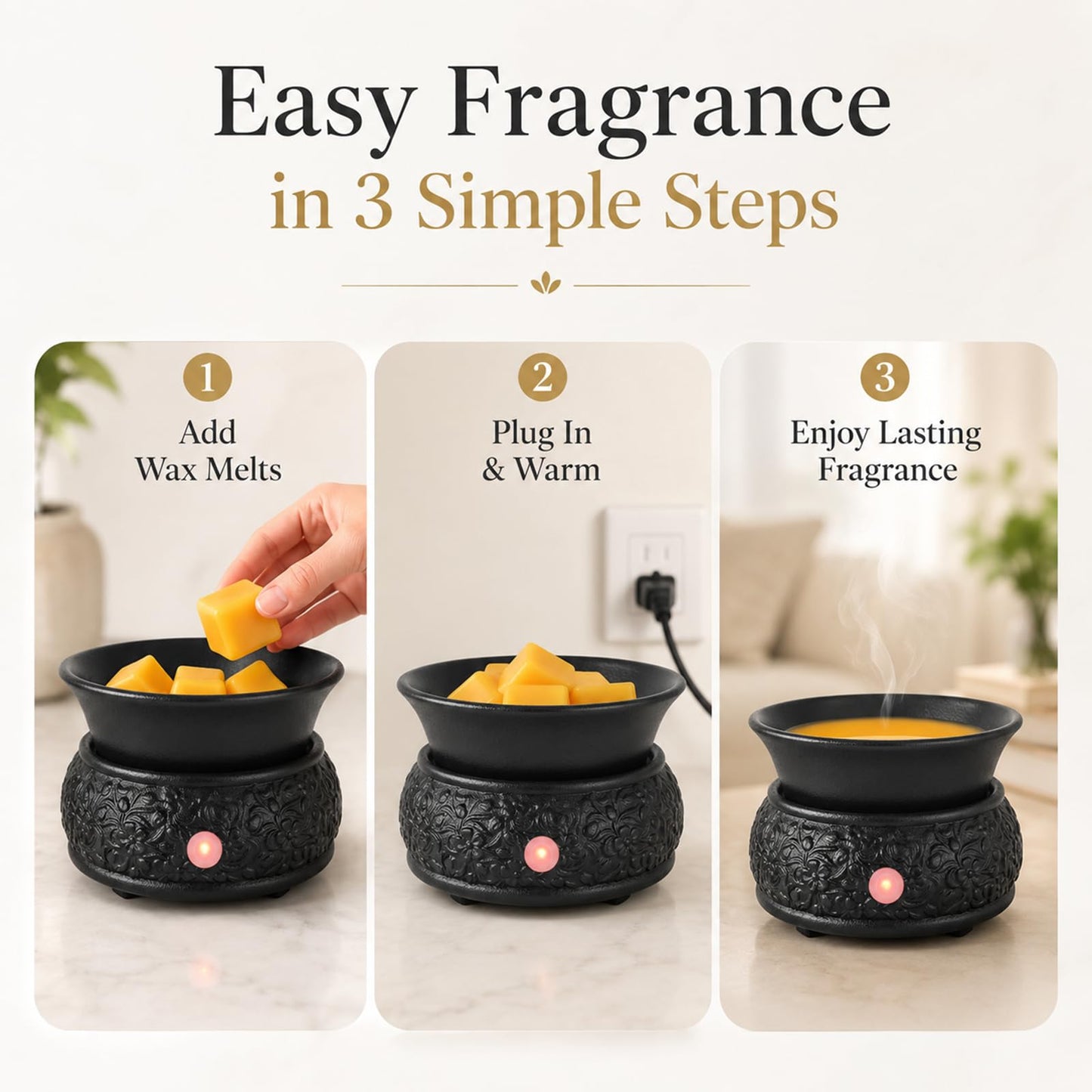 mocosa Wax Melt Warmer Ceramic Wax Warmer,3-1 Candle Wax Warmer for Scented Wax Burner Electric Wax Melter as Gifts for Moms Grandma Women Girls(Black)