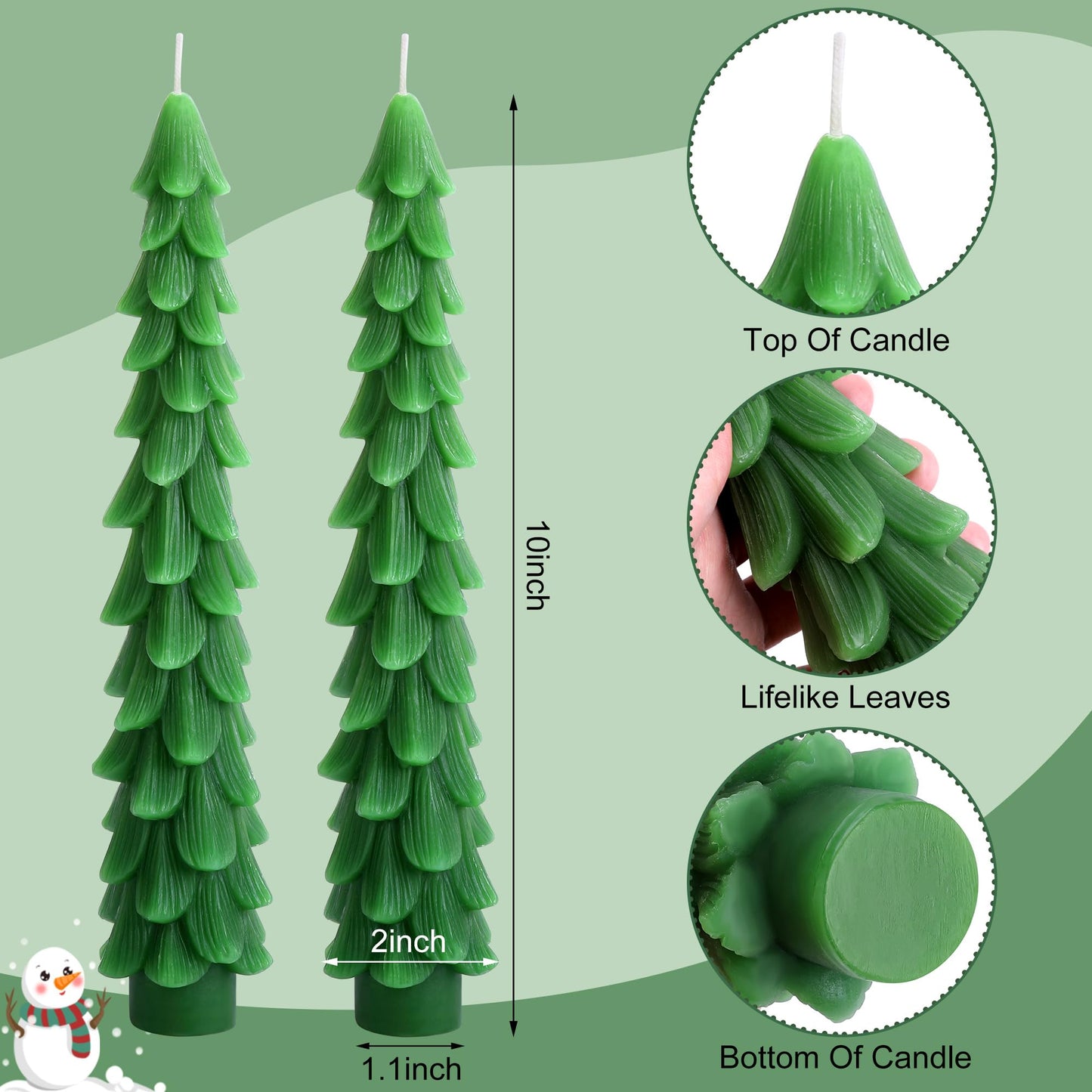 Shupakul 4 Pcs Christmas Tree Taper Candles-10 Inch Unscented Tree Shaped Taper Candle-Green Christmas Decorative Tree Candles for Home Decor Party Centerpiece Decoration