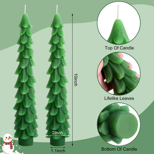 Shupakul 4 Pcs Christmas Tree Taper Candles-10 Inch Unscented Tree Shaped Taper Candle-Green Christmas Decorative Tree Candles for Home Decor Party Centerpiece Decoration