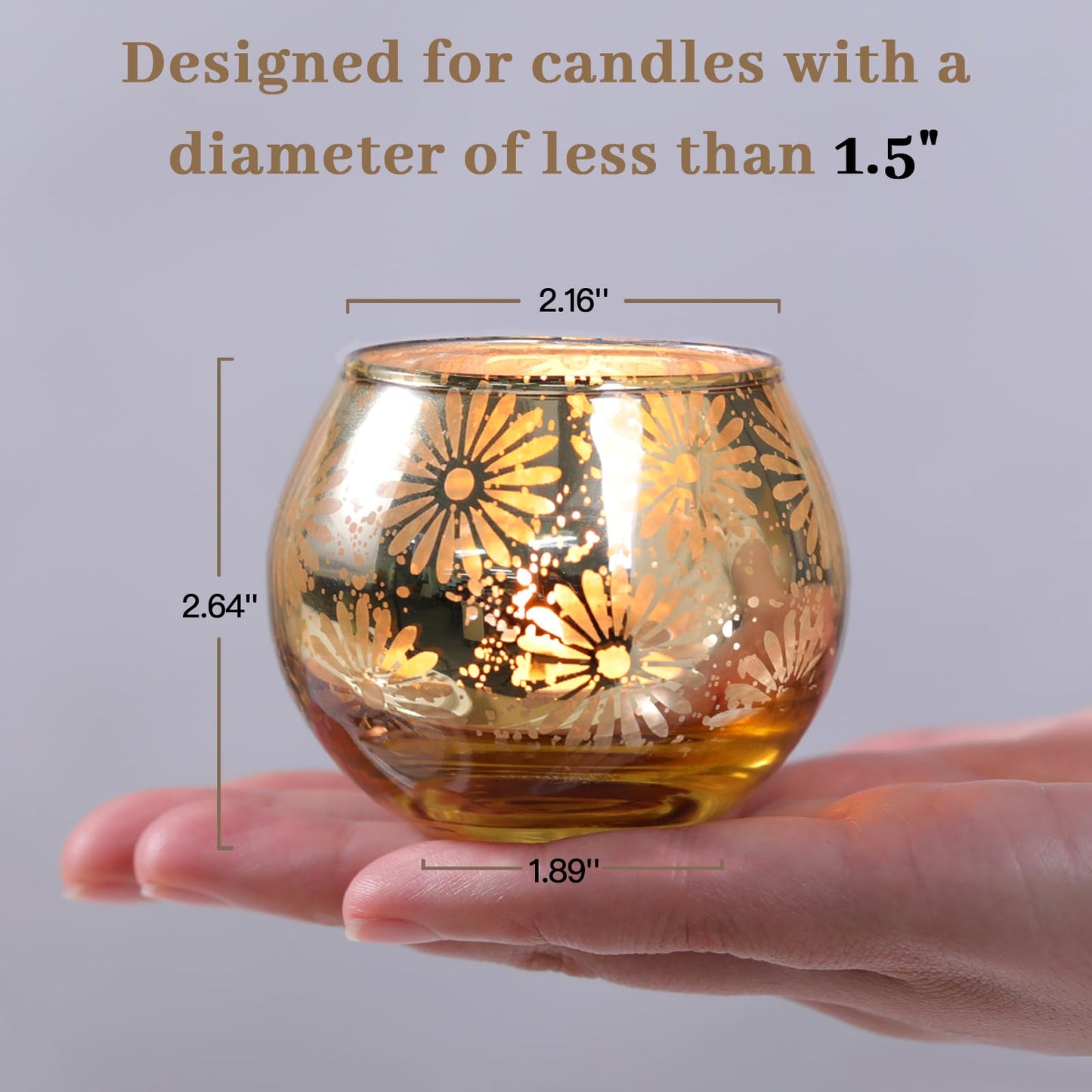sunnyfuture Gold Mercury Glass Votive Candle Holders Set of 12, Round Tealight Candle Holders Bulk for Table Centerpieces, Weddings, Shower Gifts, Christmas, Halloween Party Decorations