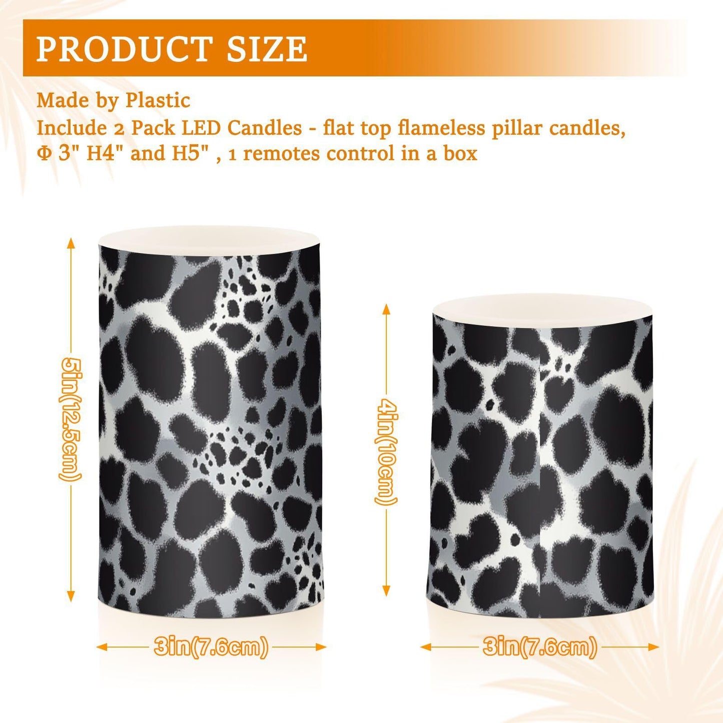 Pigsaly Flameless Candles Battery Operated Leopard Skin Flickering Led Pillar Candles with Remote Control White Black Animal Print Colour Changing Warm Light Candles for Wedding Halloween Christmas