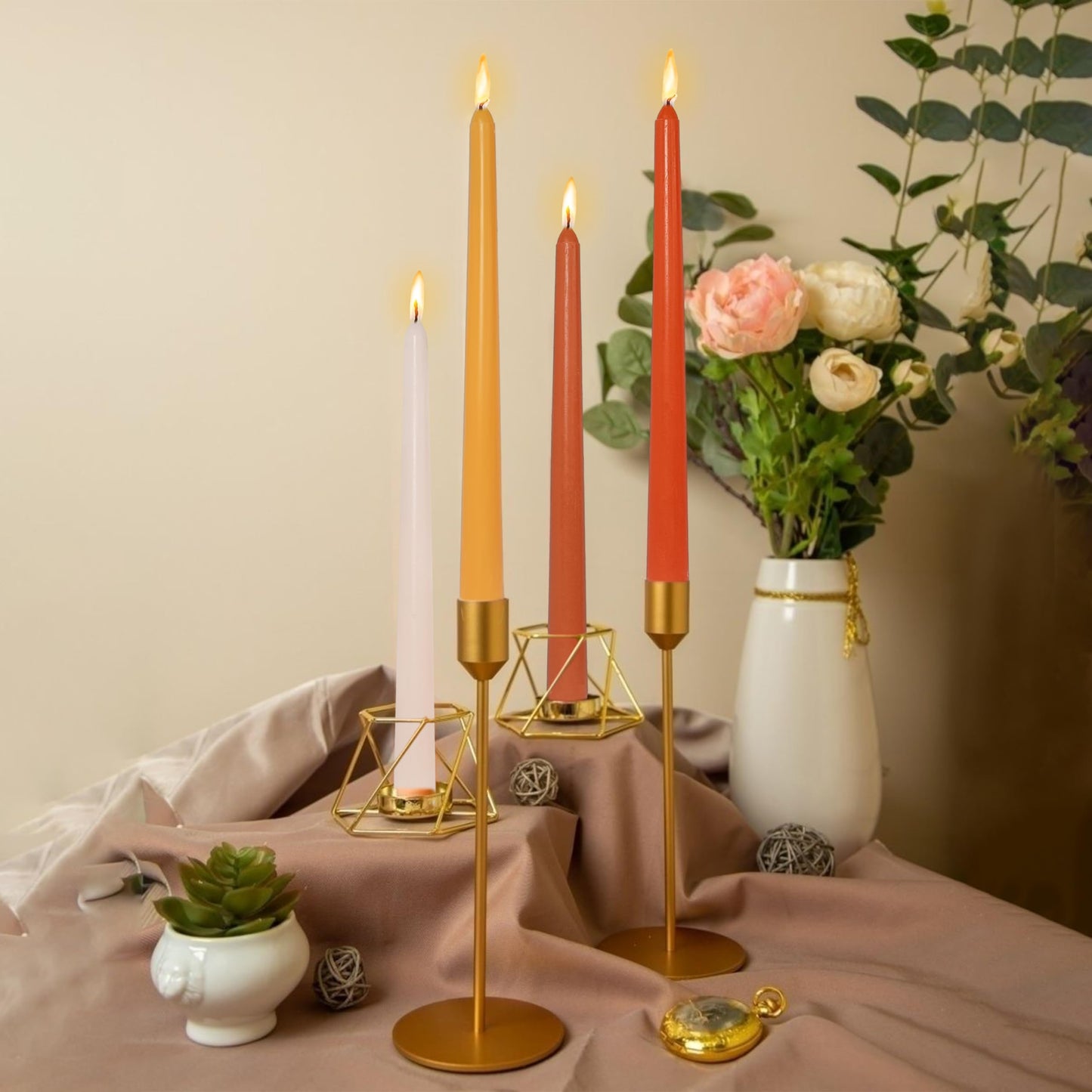 8 PCS Orange Scented Taper Candles Handmade Gradient Orange 10 Inch Candle and Gradient Green Unscented Candles for Holiday Birthday Home Decor
