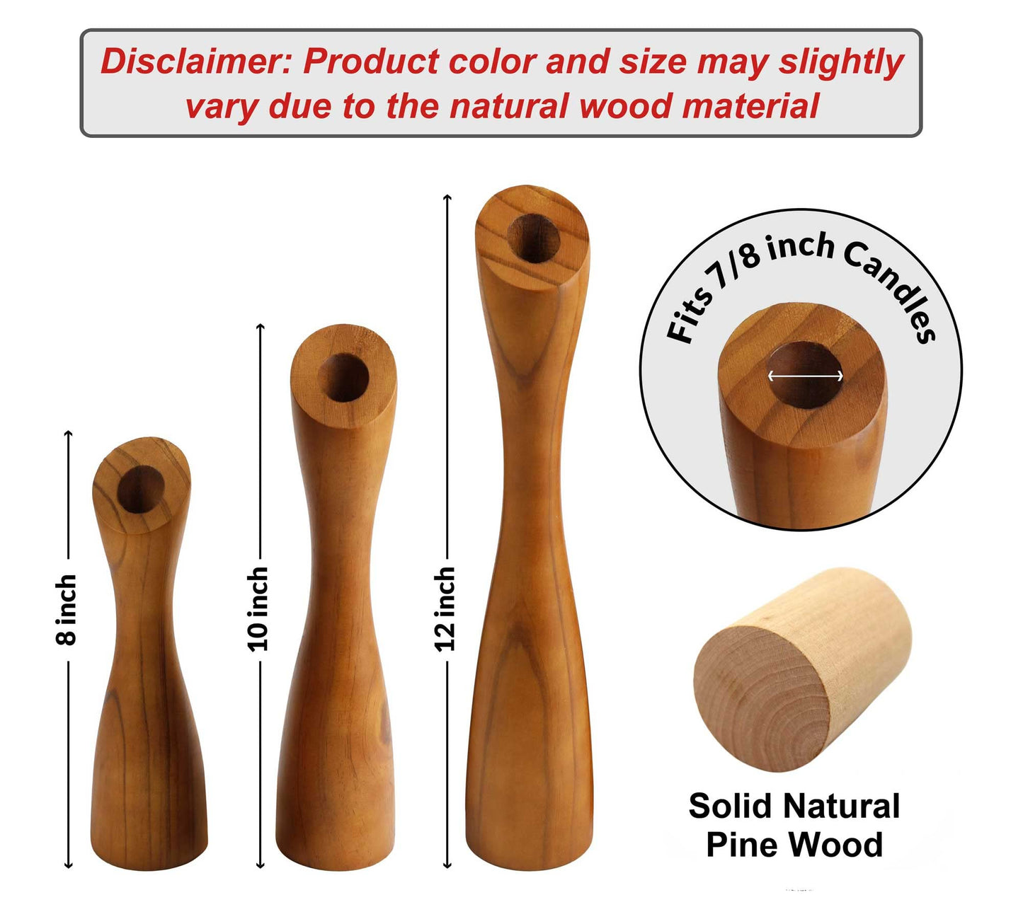 OLEEK Wooden Taper Candle Holders - Woods Taper Candle Holders for Table Centerpiece - Wood Candlestick Holders (9", 8", 6") Wooden Candlestick Holder for 7/8" candlesticks - Candlestick Holders Wood