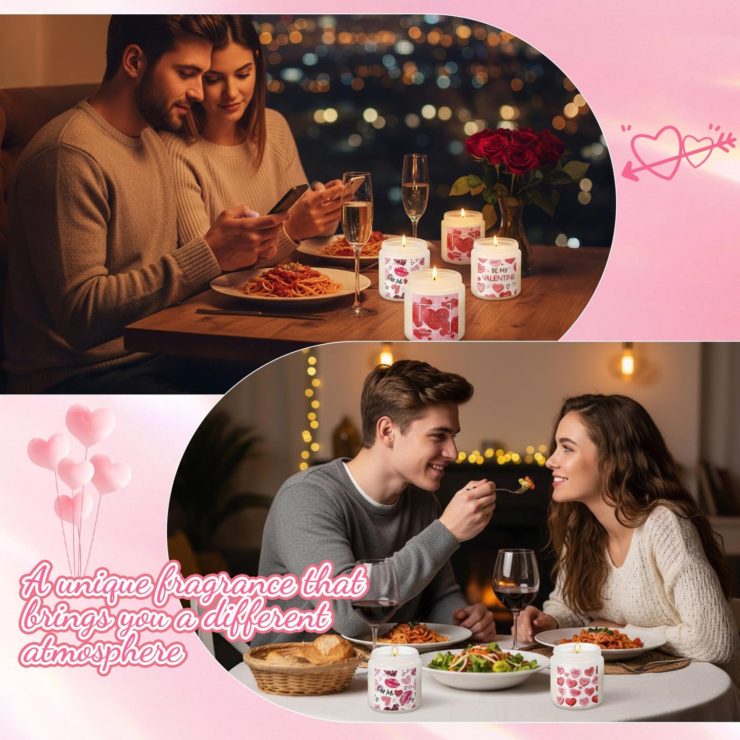 Conelist 6 Packs Valentine's Day Scented Candle Gifts for Girlfriend Wife Her Long Lasting Burning Aromatherapy Soy Wax Jar Candle 2.8oz Romantic Valentine Gift for Women Men Husband Boyfriend