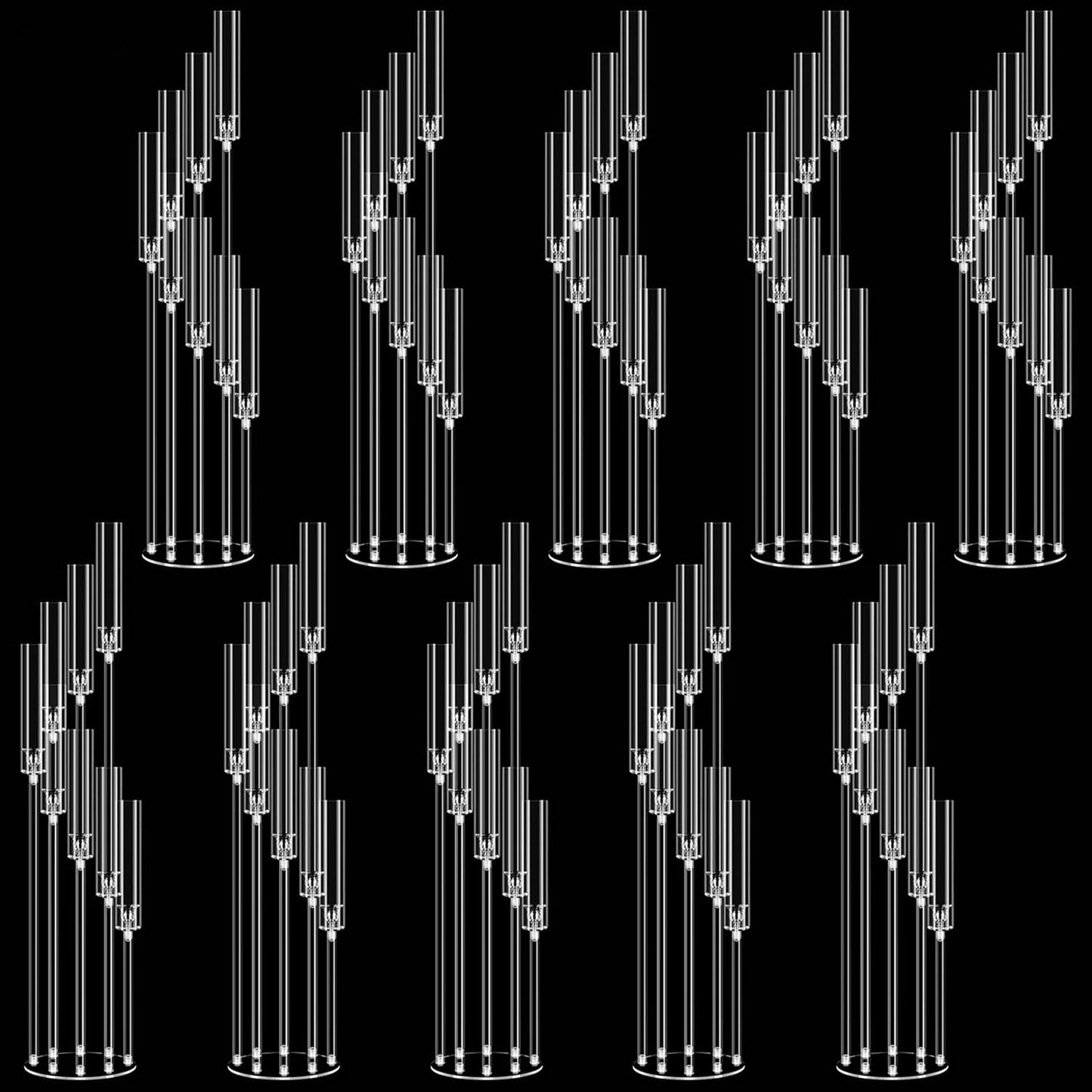 10pcs 8 Arm Acrylic Candelabra for Wedding,49inch Tall Floor Candle Holders Clear Candlesticks Holder for Housewarming Gift Fireplace Valentine's Day Birthday Party Home Decoration