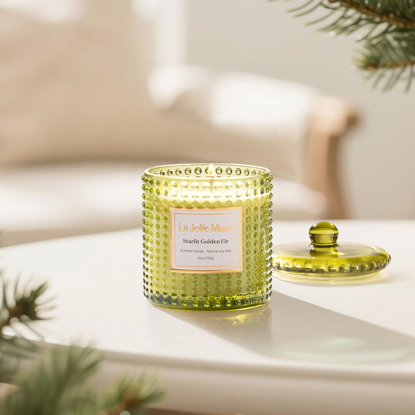 LA JOLIE MUSE Starlit Fir Pine Scented Candle for Home | Balsam & Cedarwood | Christmas Winter Holiday | Non Toxic Natural Soy | Green Jar Candle | Luxury Gifts for Women & Men | 55 Hrs