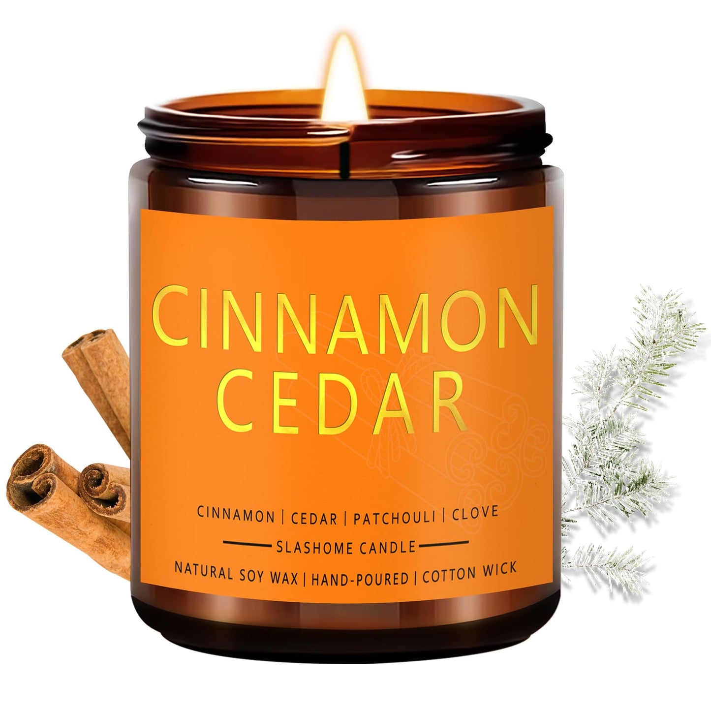 Fall Candles, Cinnamon & Cedar Scented Soy Candles, Autumn/Holiday/Halloween/Birthday/Christmas Gifts for Women & Men, 50-Hours Burning Time (7Oz)