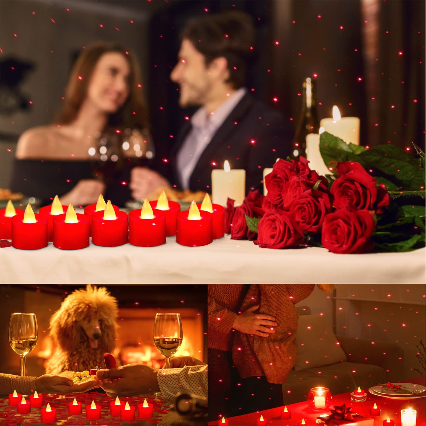 Coume 6000 Pcs Artificial Rose Petals with 72 Pcs Flameless LED Candles Romantic Decorations Fake Candles Anniversary Decorations for Valentine's Day Wedding Night(Red)