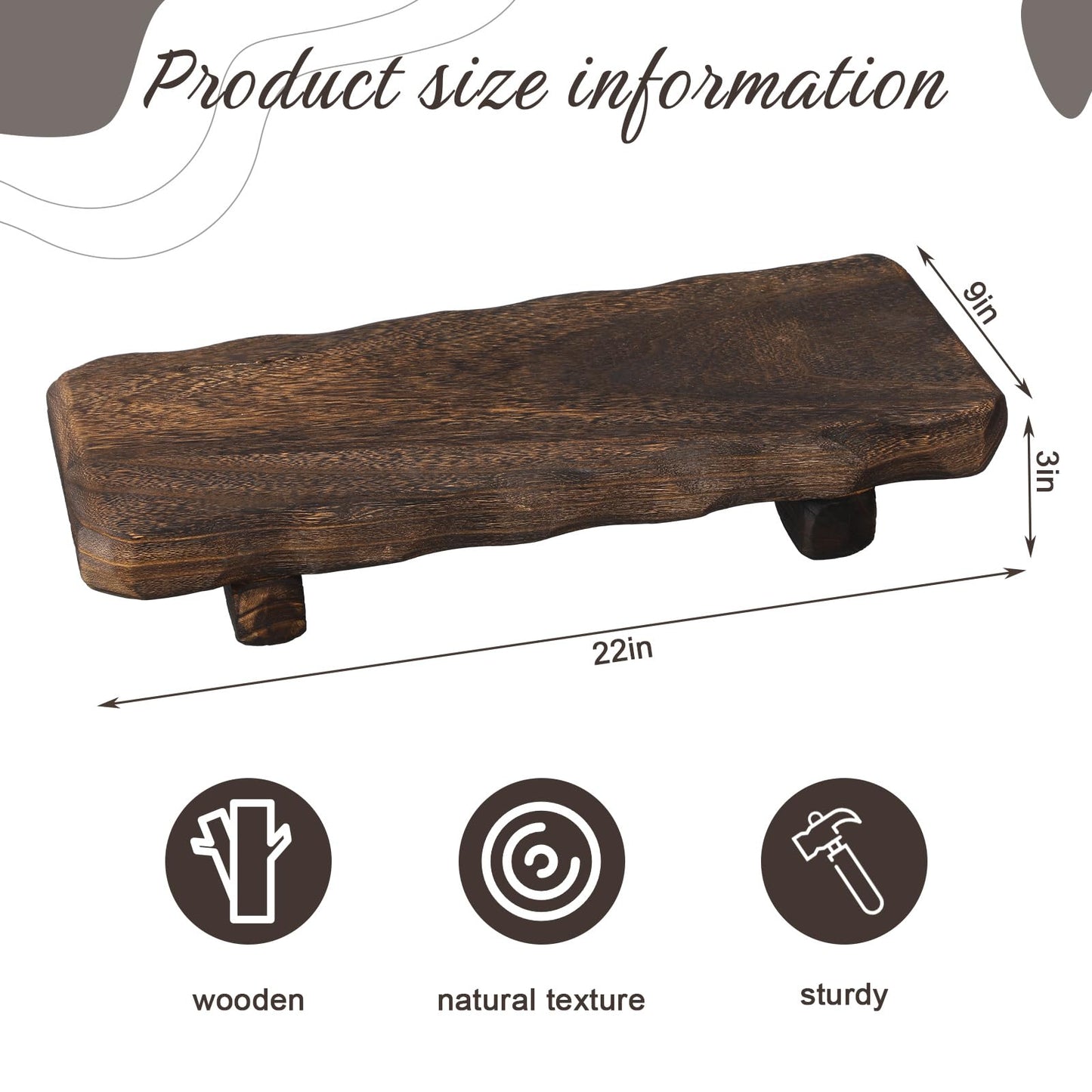 Briwooody 22 x 9 Inch Large Decorative Found Wood Board Farmhouse Wood Riser Pedestal Stand for Kitchen Bathroom Counter, Rustic Wooden Board for Plant, Jewelry, Vanity, Candle