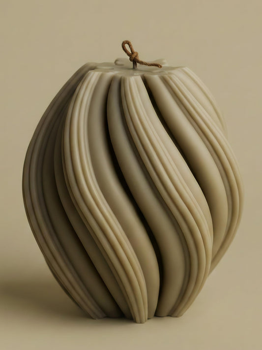 LAWA Swirl Candle - Beautiful Handmade Pillar Soy Wax Twirl Elegant Bubble Aesthetic Candle Housewarming Gift Home Room Shelf Decor Idea Spiral Olive Beige Medium