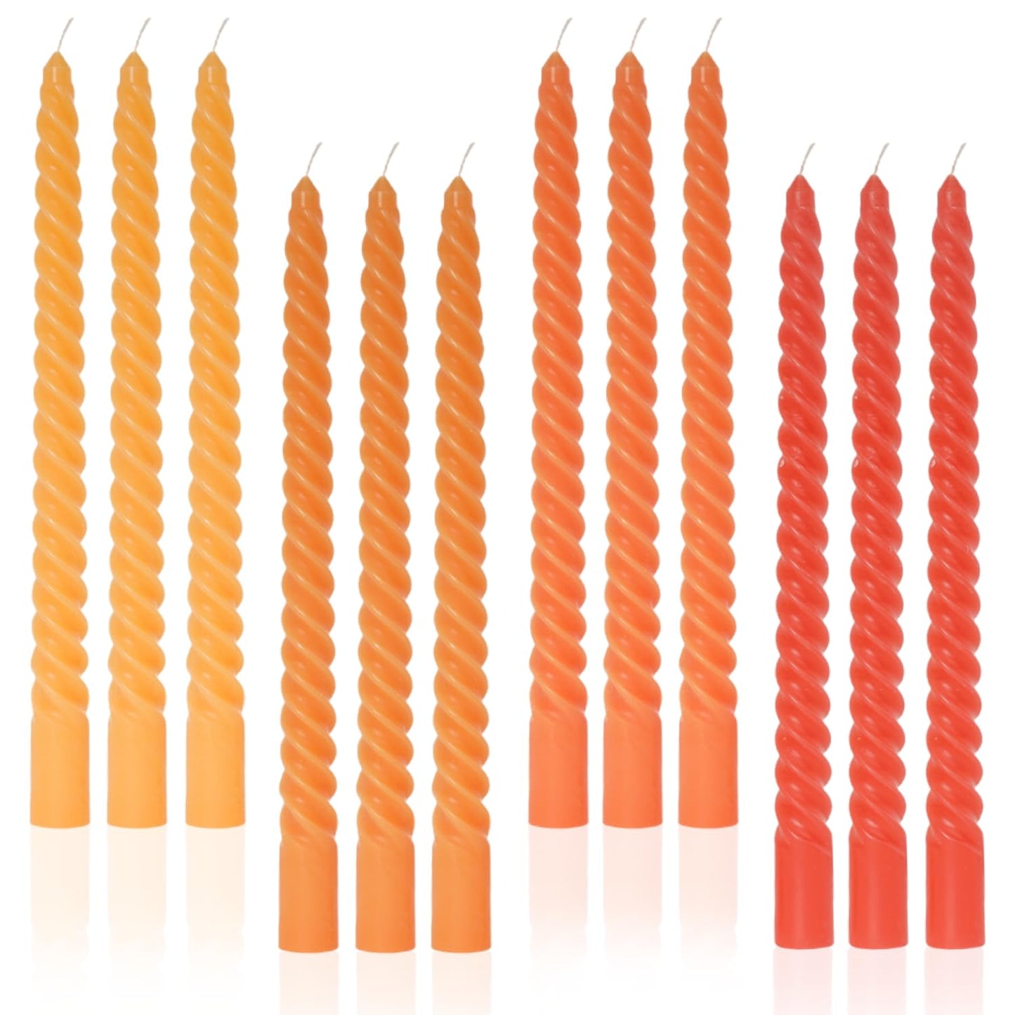 LPUSA Candle Stick Spiral Tall Taper Candles,Unscented Candle for Holiday,Wedding and Home Decoration,10inch,12 Pack(Gradient Orange)