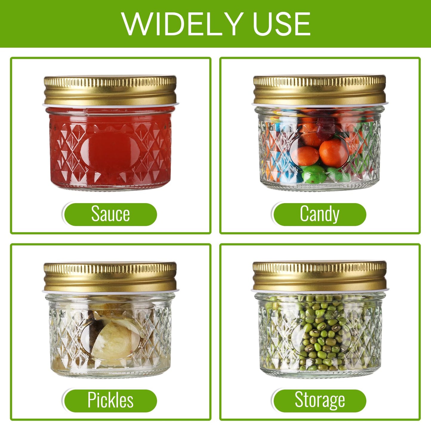Mcupper 40 Pack Small Mason Jars, 4oz Mini Mason Jars with Gold Lids, Canning Jars For Dessert, Honey, DIY Candle