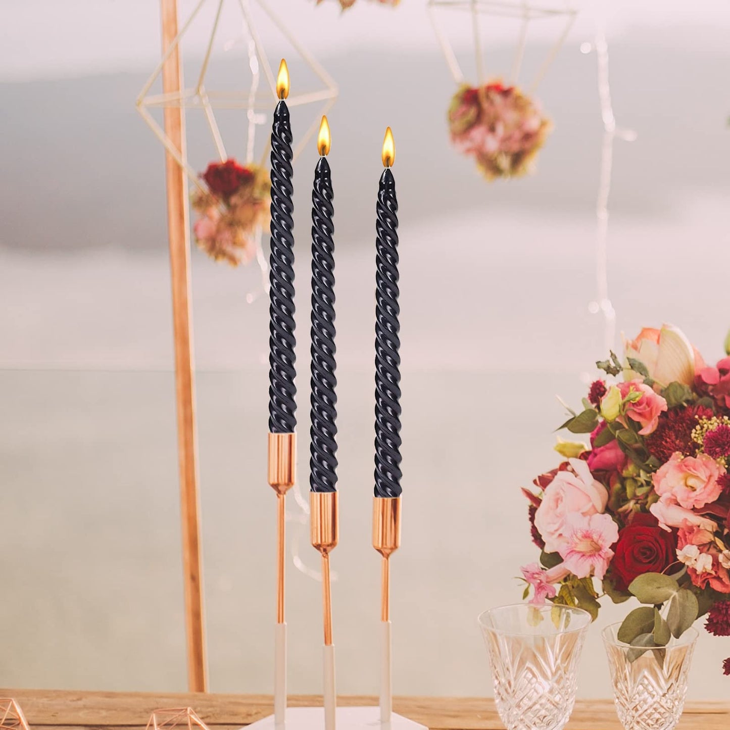 Taper Candles,10 inch-Set of 4 Metal StyleTapered Candles, Long Candle,Tall Candlesticks, Long Candle Sticks,Spiral Taper Candle,Home Dinner, Party, Wedding, Halloween (4, Black, 10 inch)