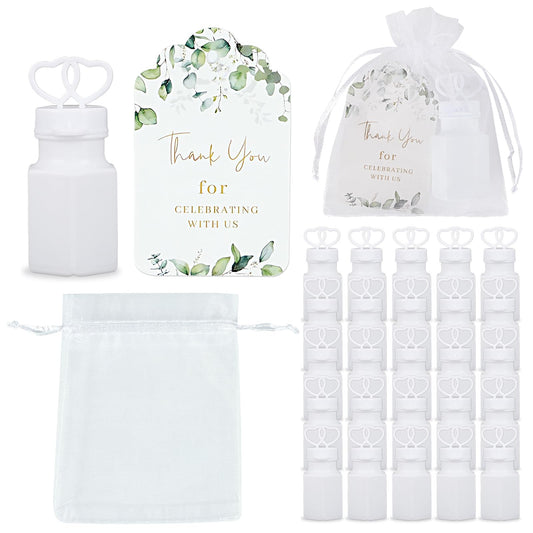 WAYASDCU 100 Sets Wedding Party Favors White Mini Bubble Bottles Greeting Card Goodie Bag Wedding Bubbles for Guests, Anniversary, Engagement, Celebration