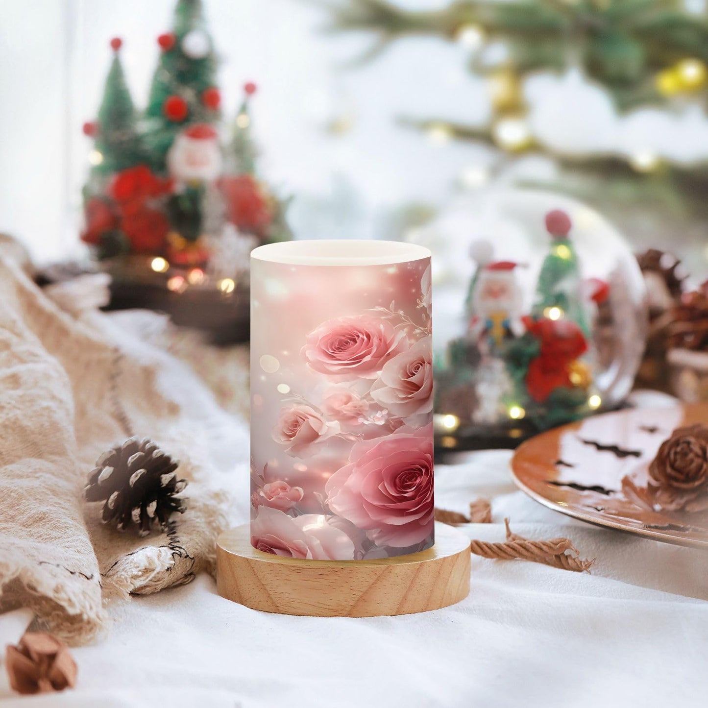 ALAZA 3D Pink Roses Flickering Flameless Candles Battery Operated with Remote Timer,Tea Light Candles LED Pillar Votive Candles Set of 2 for Outdoor Indoor Decorations