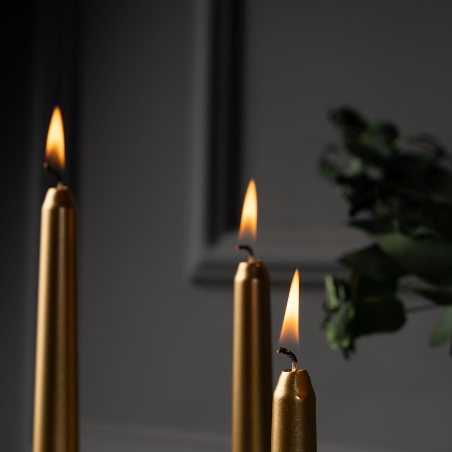 SECEL Pack of 10 Taper Candles, 10 Hours Time, Dripless, Smokeless, Paraffin Wax, with Cotton Wicks, 10 inches, Colorful, Birthday, Home Decor, Weddings, Valentines Day (10, Metallic Gold)