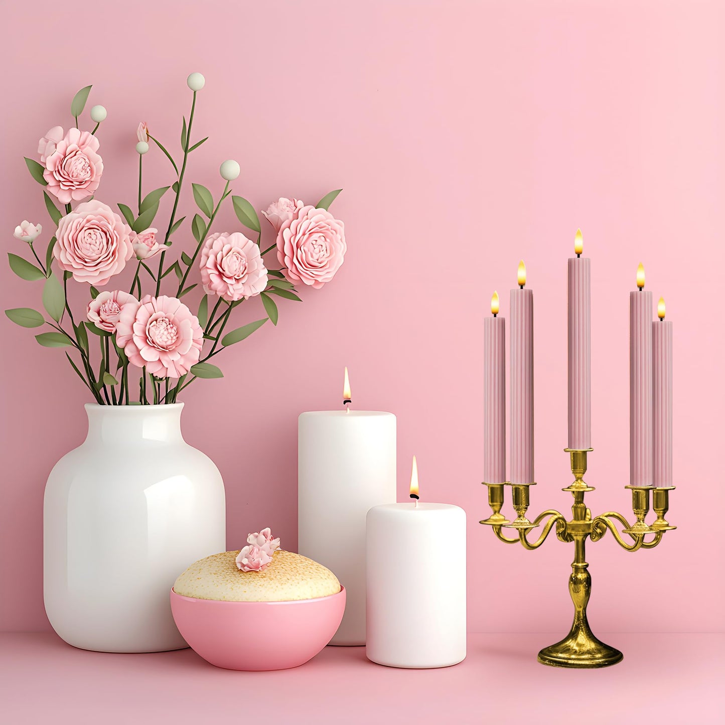 West Ivory 6 Pack, 10" LED Flameless Dusty Rose Fluted Ribbed Grooved Taper Candles, Remote & 24h Timer Memory, On/Off Button, Dimmable, Flicker Mode, Battery Operated, Christmas Menorah Wedding