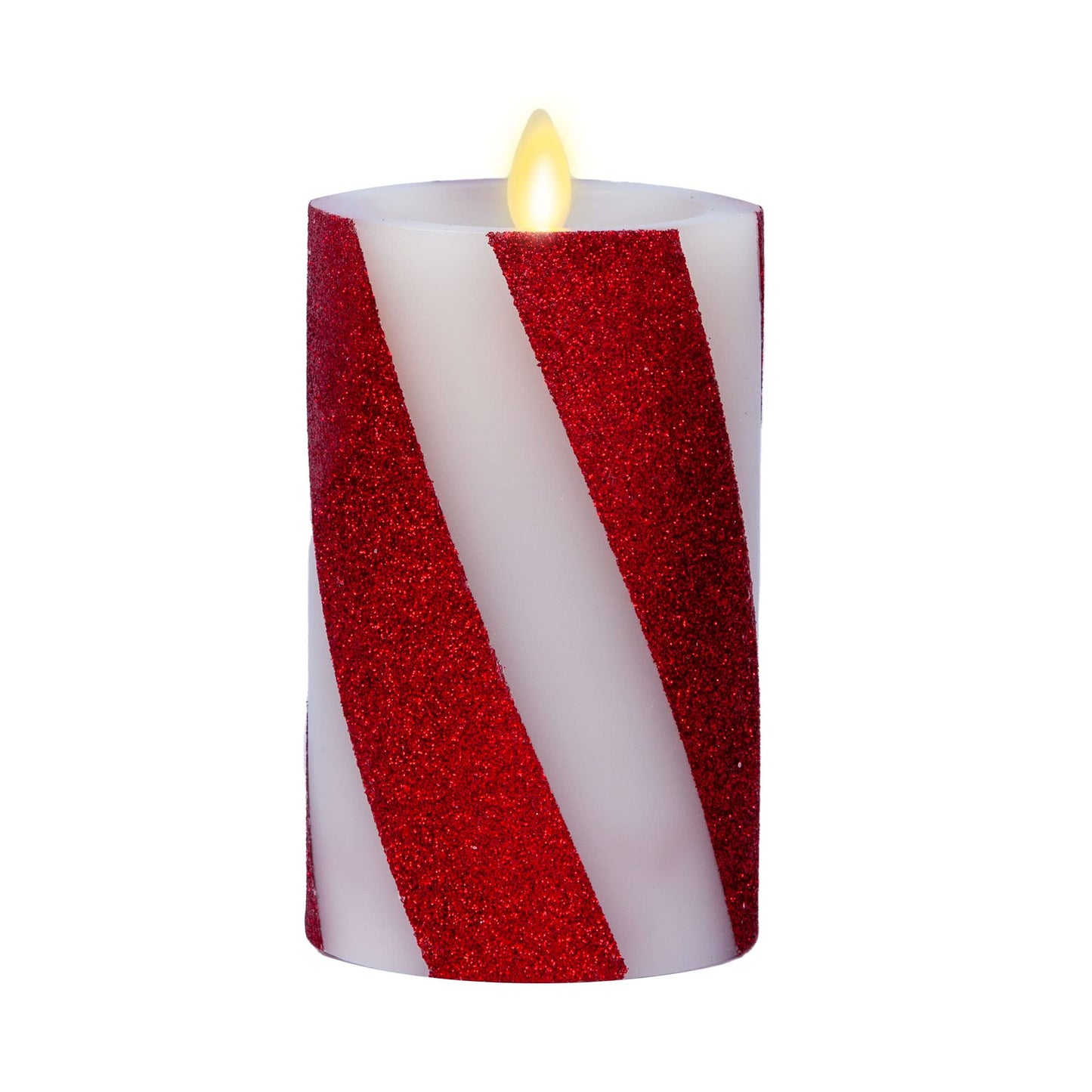 Luminara - Flameless Holiday LED Candle Battery Operated Moving Flame - Red Candy Cane - Pack of 1-5.5" - Unscented Indoor Realistic Flickering Safe