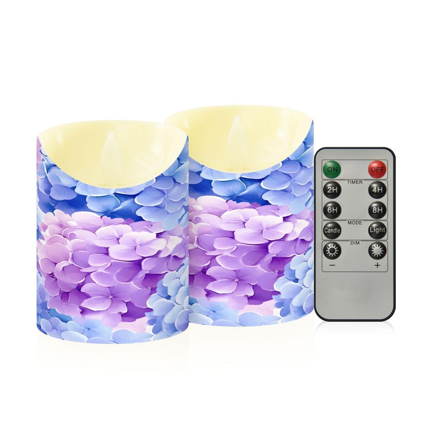 ALAZA Hydrangeas Flickering Flameless Candles Battery Operated with Remote Timer,Tea Light Candles LED Pillar Votive Set of 2 for Outdoor Indoor Decorations 3" x3.9"