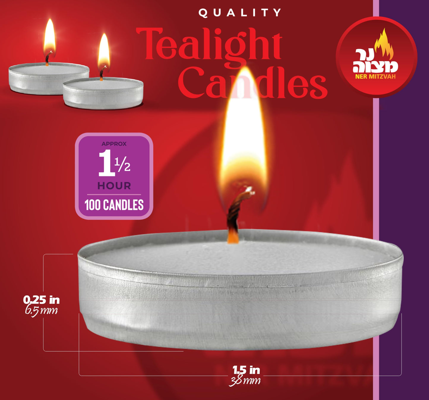 Ner Mitzvah Tealight Candles, Tea Lights Candles, White Tealights Unscented, 1.5 Hour Burn Time (Pack of 100), Bulk