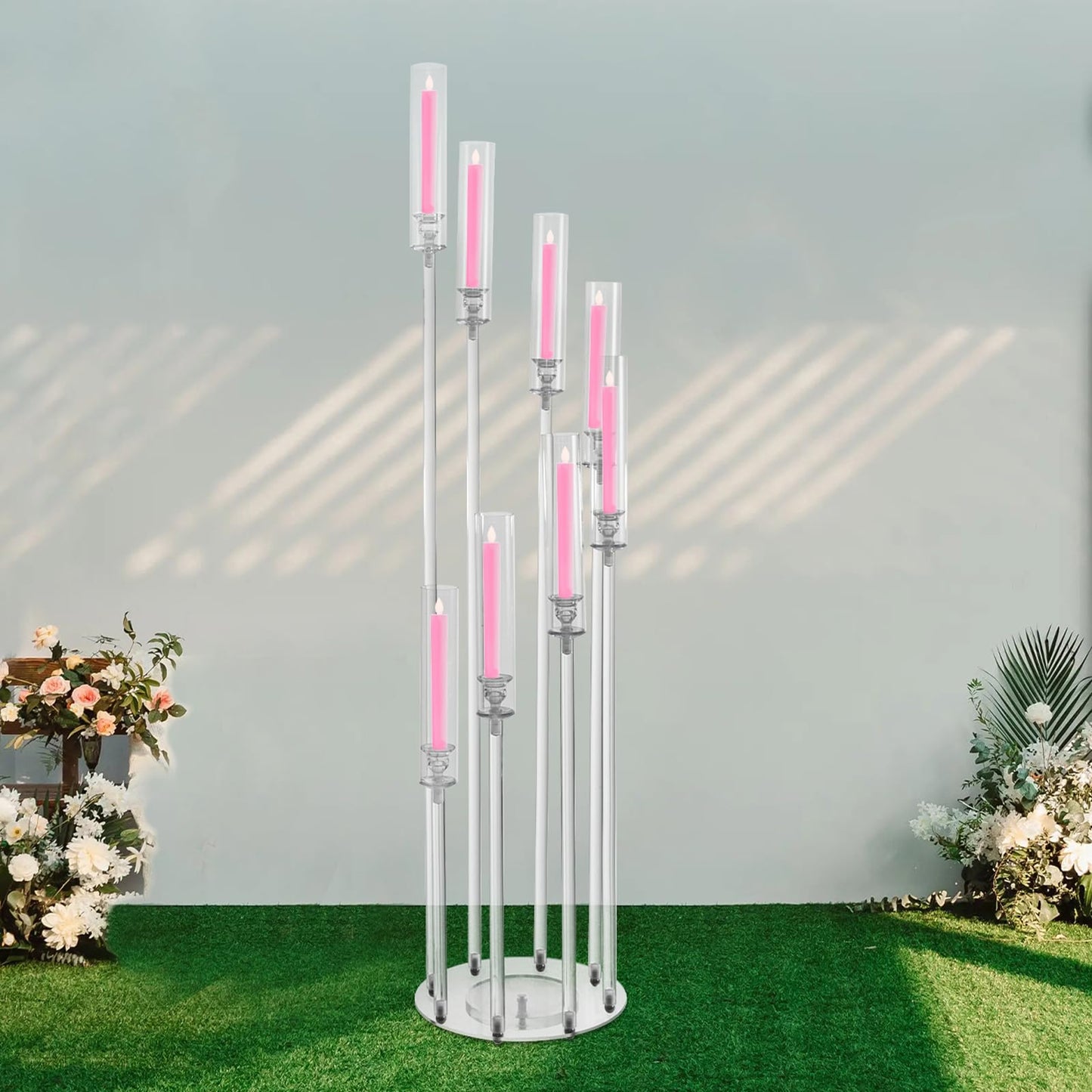8-Head Candle Holder, Table Candelabra with 8 Arms Centerpieces Decorations, Acrylic Clear Candle Holder, for Weddings, Birthdays, Christmas, Halloween, Party Event, Centerpieces Decorations