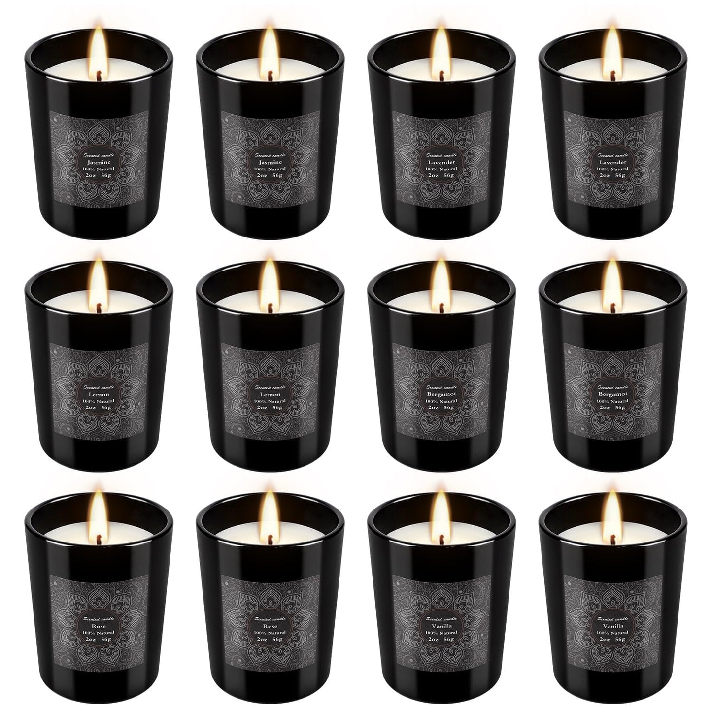 12-Pack Scented Candles Gift Set, 2oz Soy Wax Aromatherapy Candles with 6 Assorted Fragrances, Hand Poured Natural Essential Oil Jar Candles for Home Office Yoga Decor, Birthday Christmas Mother's Day