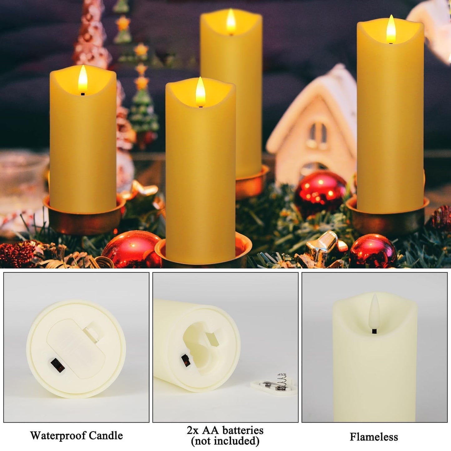 Aamdkcyu 24 Pack Flameless LED Pillar Candles with Remote - Battery Operated Ivory Candles, Waterproof, 3 Sizes for Wedding Centerpieces, Christmas Decor, Home Party, Tabletop Lighting