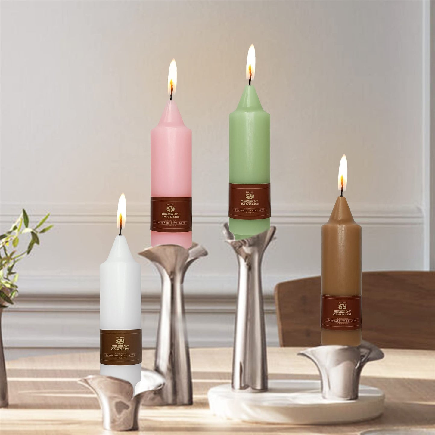 Pink Candlesticks Short Taper Candles,Gedengni 4pcs Cute Candle Sticks 5 Inch Mini Tapered Candle Dripless Candles Wax for Home Dinner Weddings Festive Holiday Decor,7D4PC-PINK