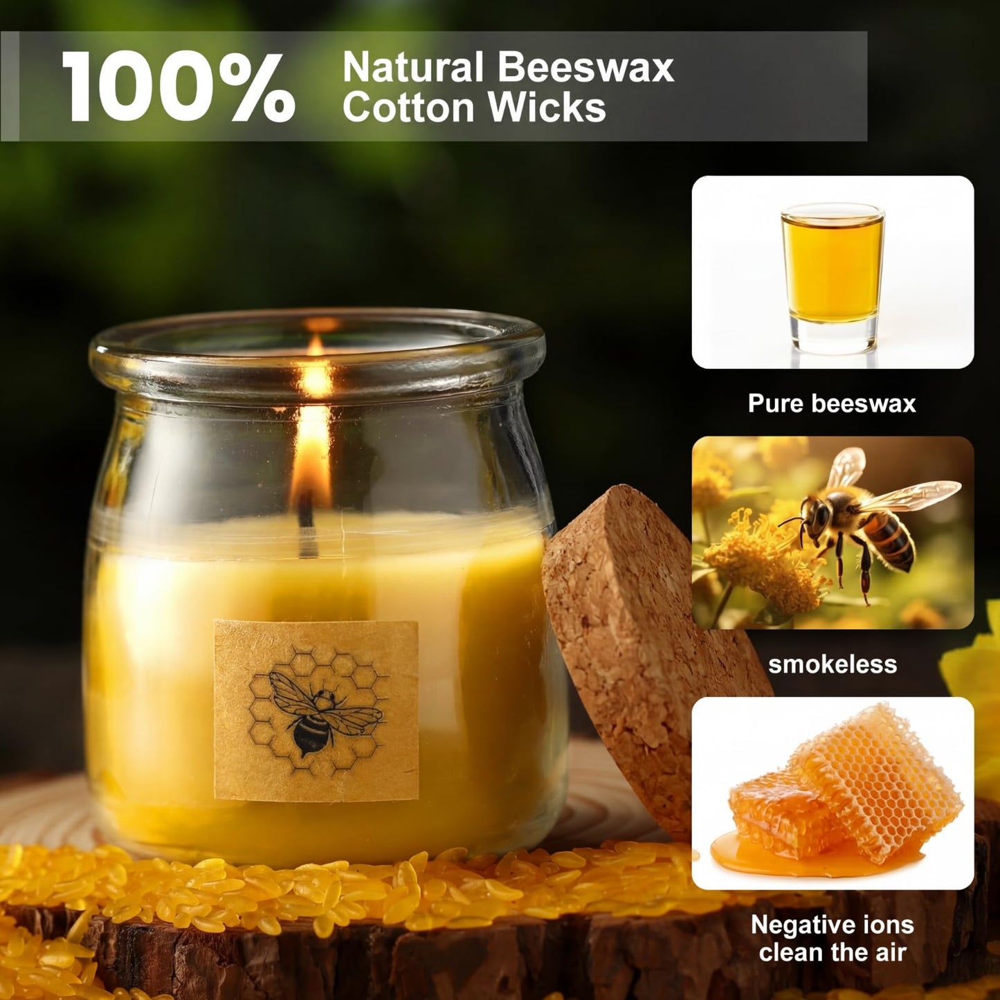 Conelist Beeswax Candle in Glass Jar, 100% Pure Beeswax Candle Organic Long Burning Yellow Bees Wax Bridesmaid Gift for Bridal Shower Bachelorette Party(8.5oz)