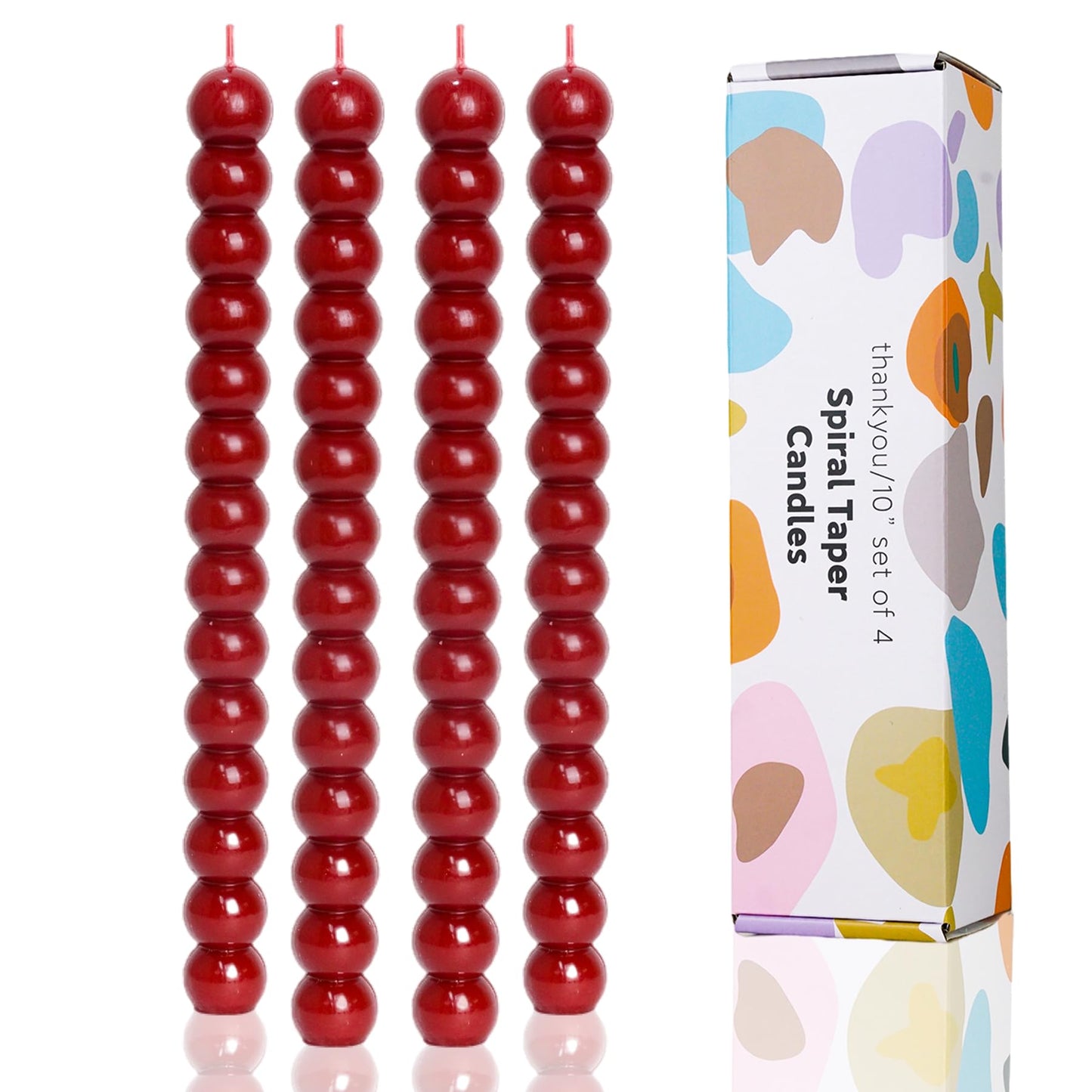 LPUSA Red Tall Taper Candles Stick Dripless Unscented Dinner Spiral Candle for Holiday Wedding Party Wax Unscented Dinner Candle Dripless,Christmas Gift H 10 Inch, 4pcs（Red-C）