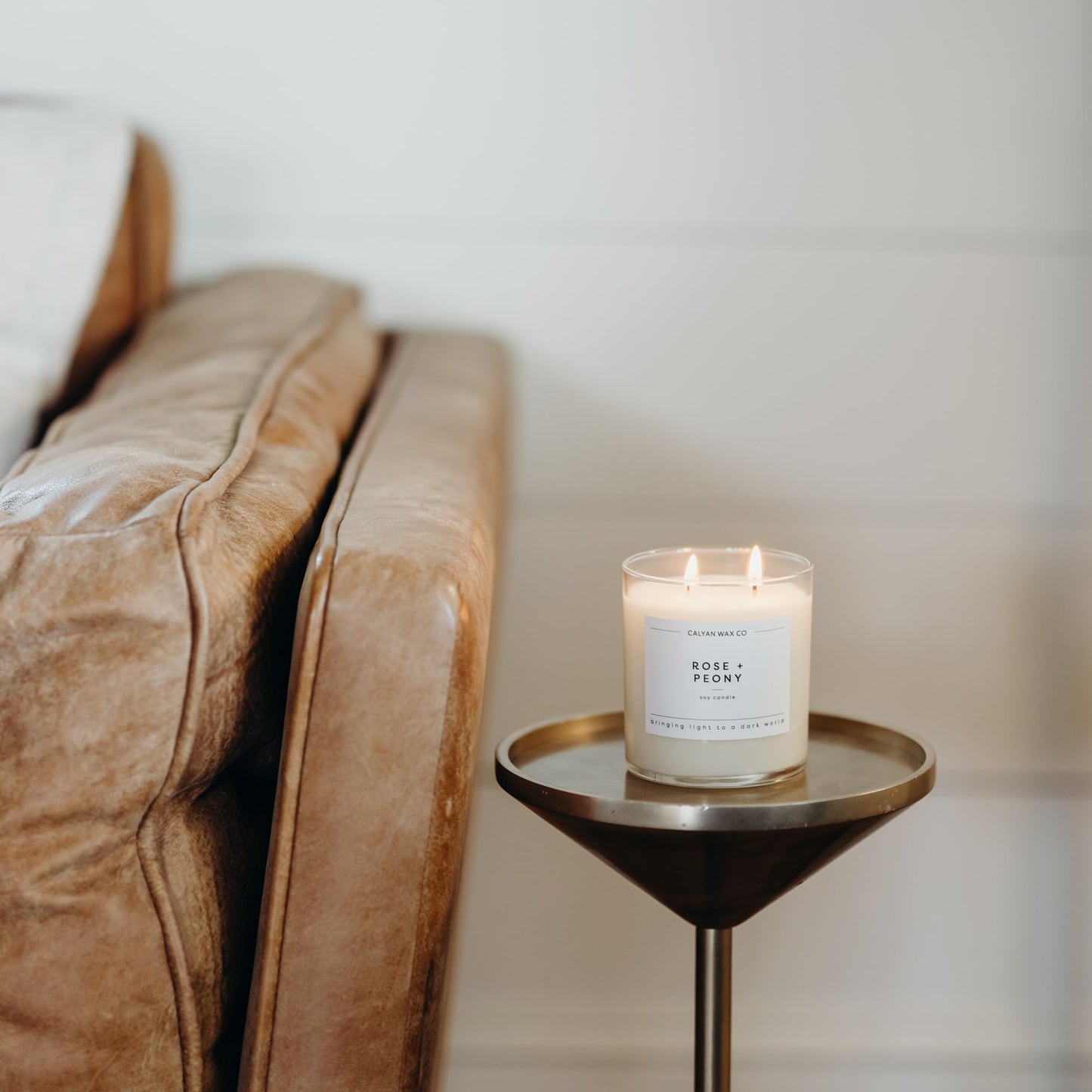 Calyan Wax Co. Rose & Peony 2 Wick Scented Candle - 37 Hour Burn - Luxury Clean Soy Wax Candles - Long Lasting Large Glass Jar Candle for Home - 8.8oz
