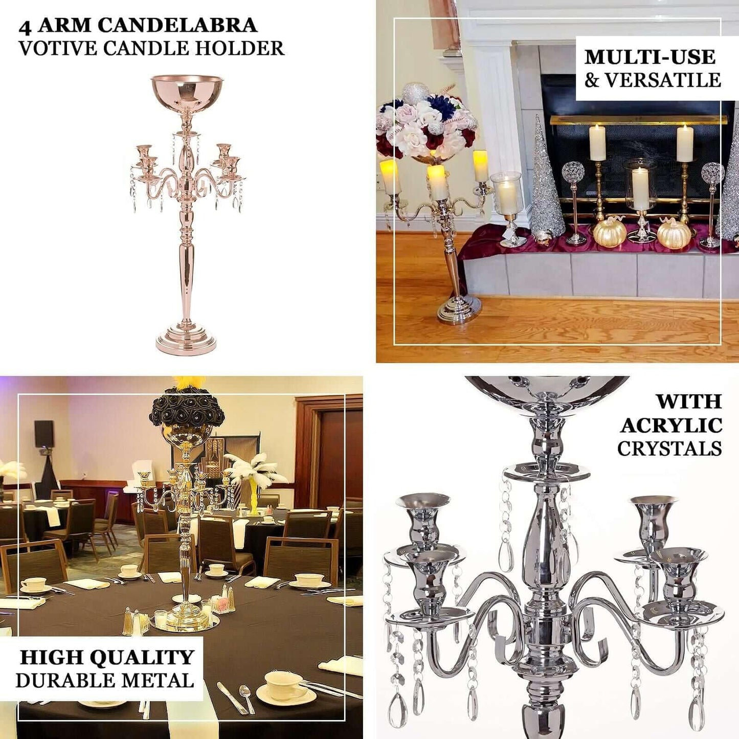 Efavormart 33" Tall Gold Arm Shiny Metal Candelabra Chandelier Votive Candle Holder Wedding Centerpiece