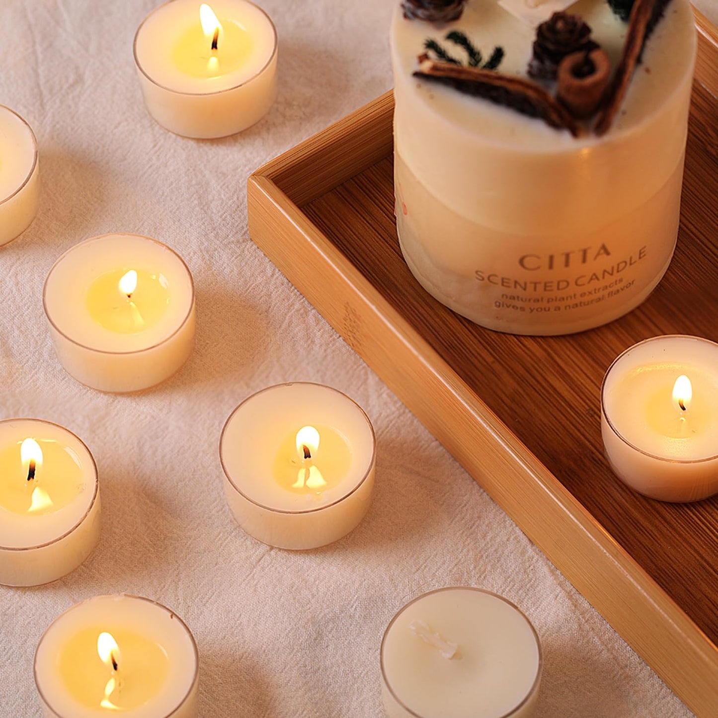 Jasmine Scented Tealight Candles – 14 Pack, 100% Pure Palm Wax, 6-Hour Burn, White Floral Aromatherapy Tea Lights for Romance, Relaxation, Home Spa, Clean Burn & Smokeless