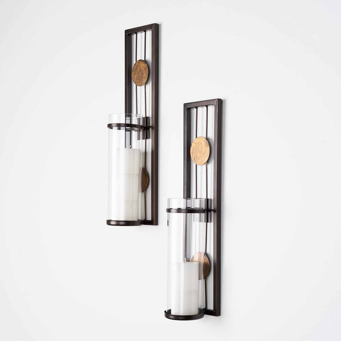Danya B Set of Two Wall Sconces, Metal Wall Décor, Antique-Style Metal Sconce for Home, Patio or Office – Decorative Metal Wall Scone, Candle Holder, Real or Battery Operated Candles