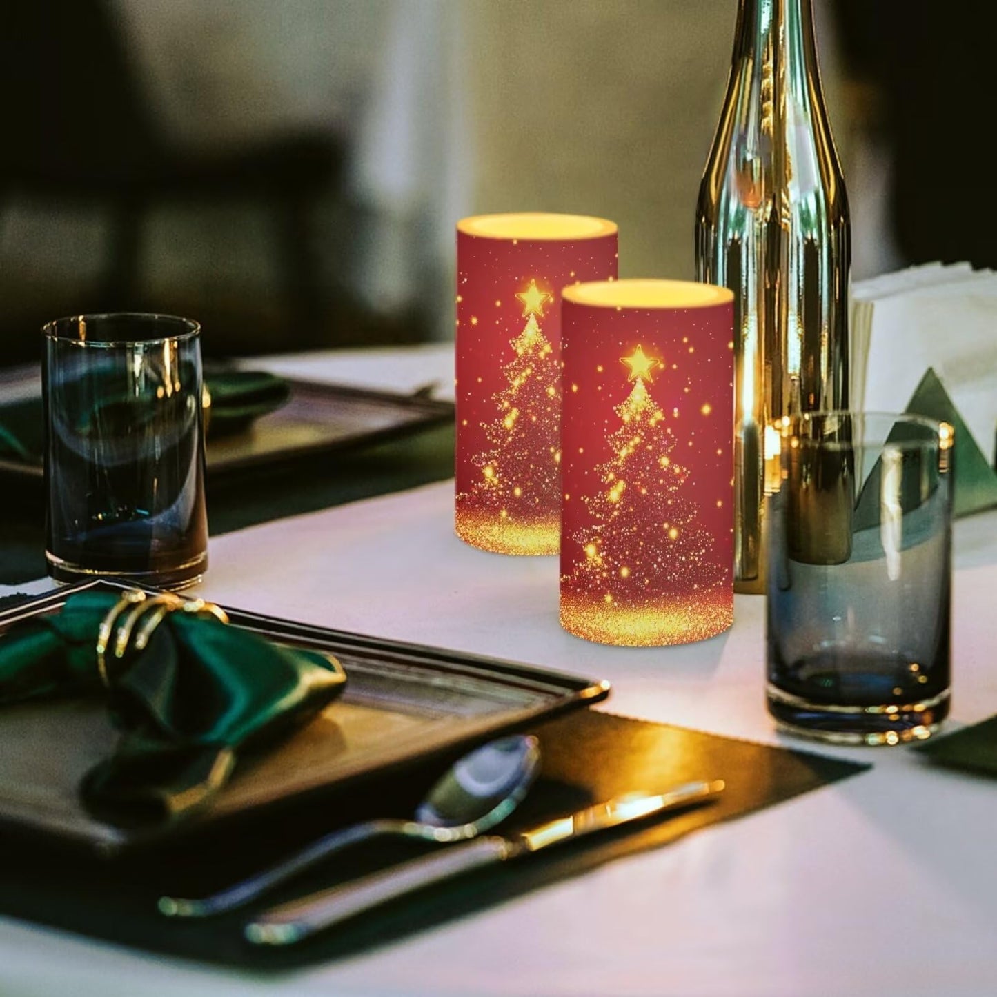 Luarisgur Red Christmas Battery Powered Candles with Remote and Timer Christmas Decorations LED Flameless Flickering Candles for Indoor Xmas Gifts Holiday Decor Home Party Festival Set of 2