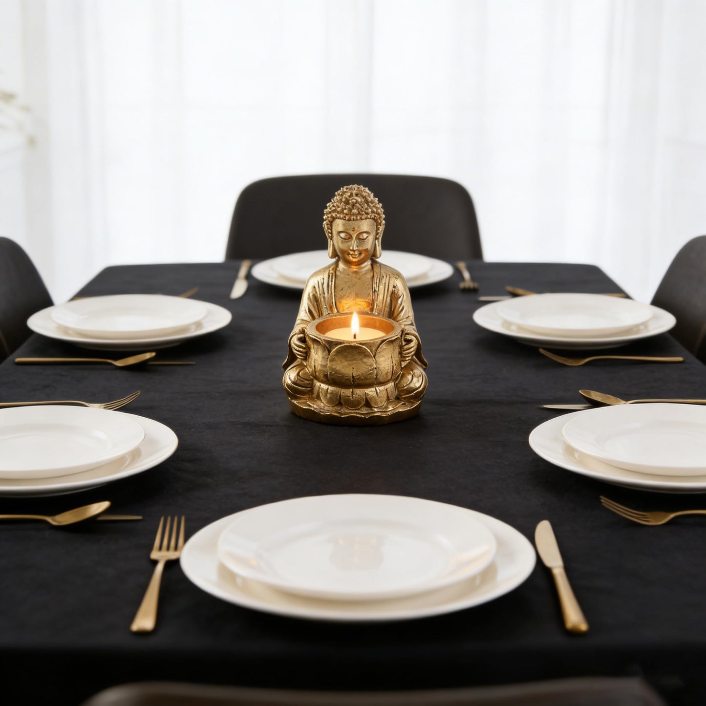 Resin Candle Holders Set Zen Statue Suitable for Meditation Feng Shui and Home Festival Decor Bring Good Luck